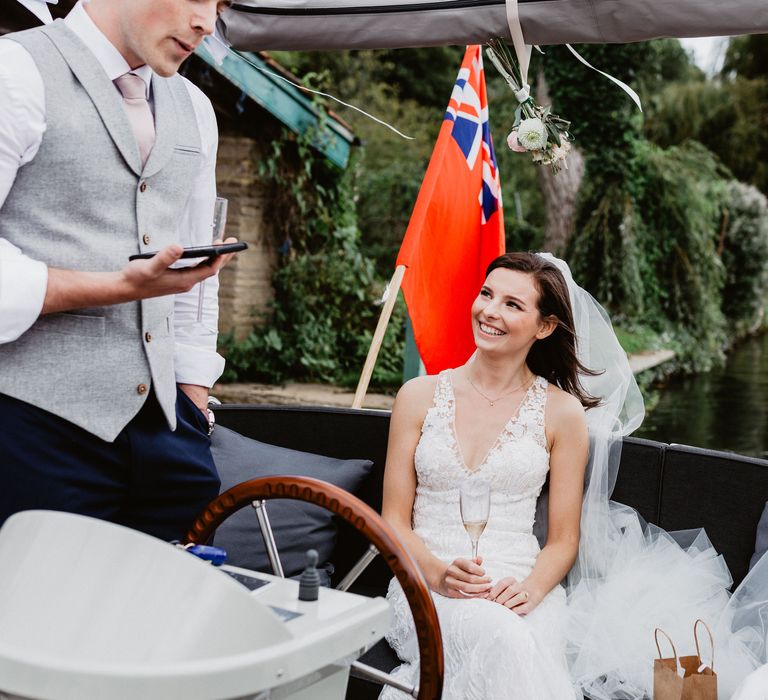 Bride laughing on her wedding day 