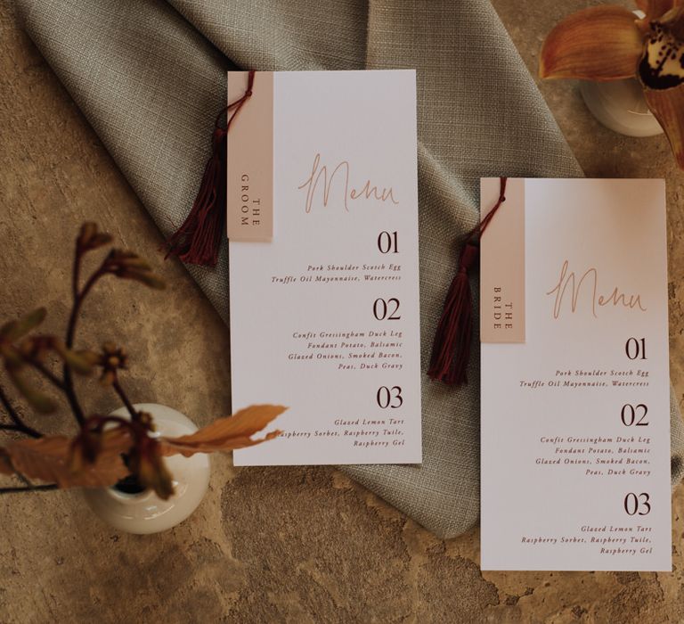 Modern menu wedding stationery by Silk & Ink Designs