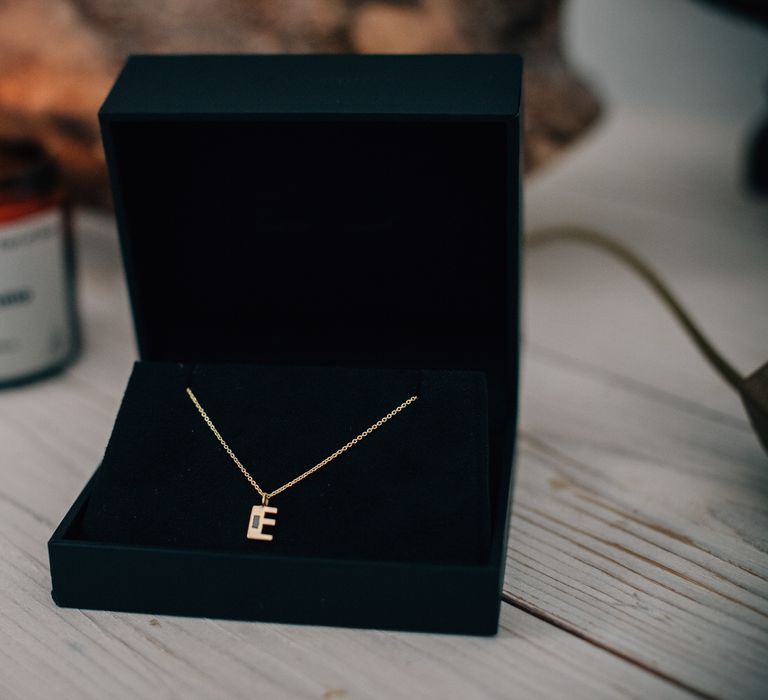 'E' initial gold bridal necklace