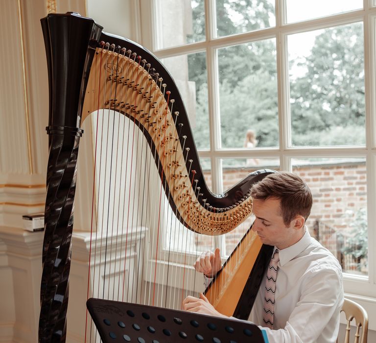 Harpist plays during wedding at the Orleans House Gallery