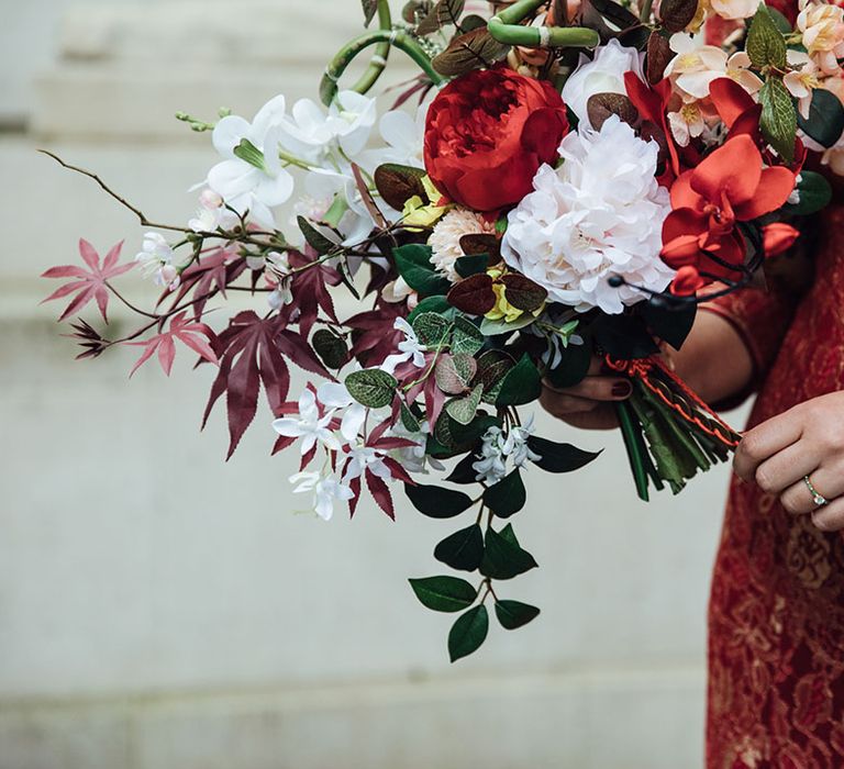 Red and white floral bouquet