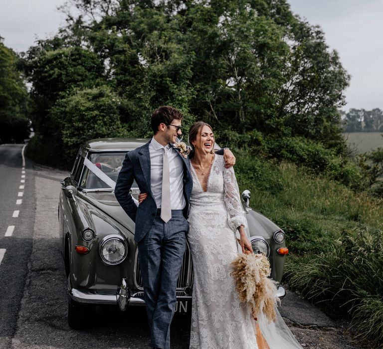 Vintage wedding car for bride and groom in Brighton