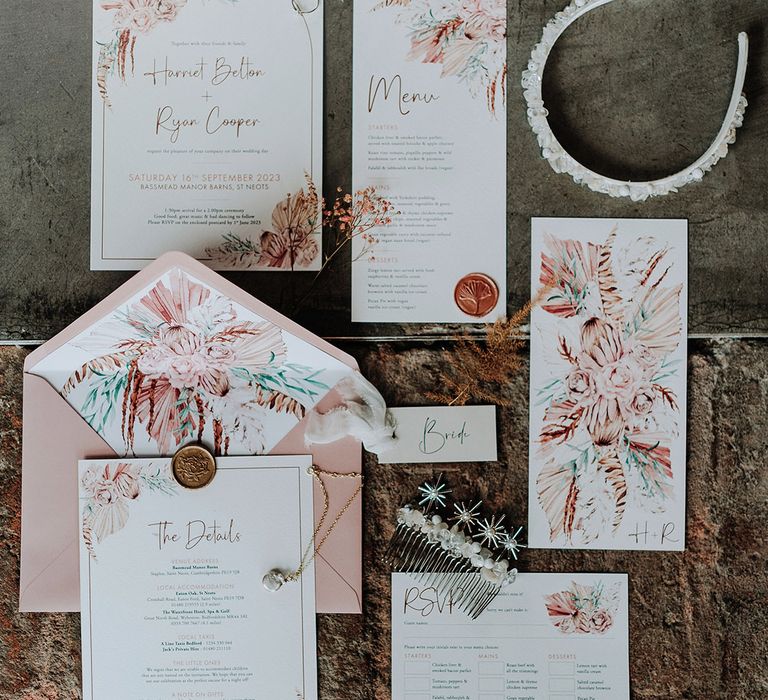 Pink floral wedding stationery designed by Recommended Supplier, Wild Moon Stationery 