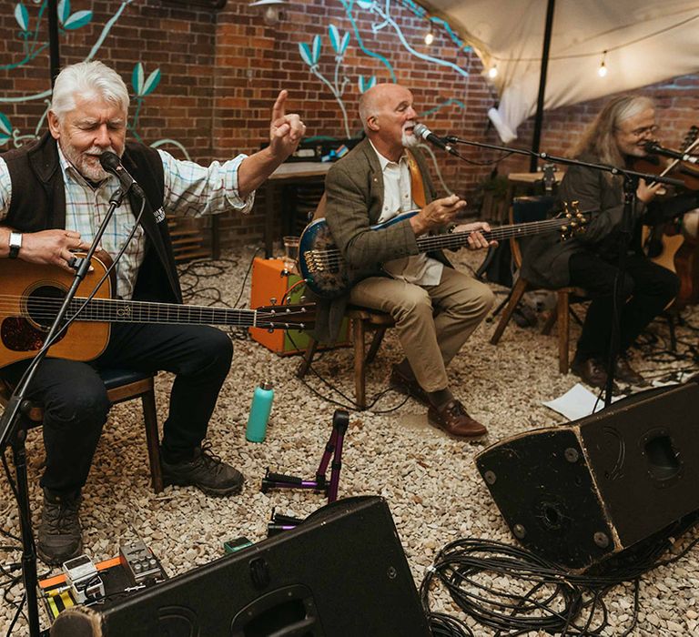 Live wedding band playing at wedding reception 