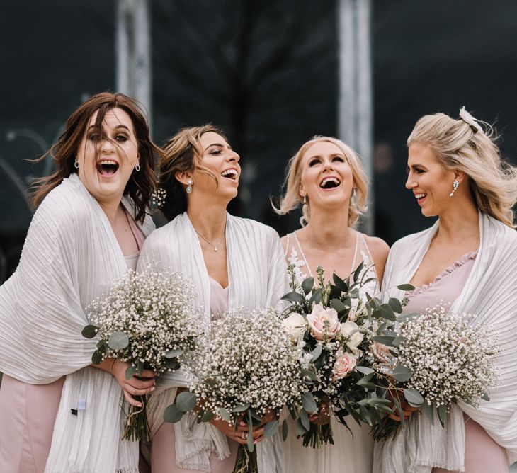 Bride and bridesmaid rustic wedding photography