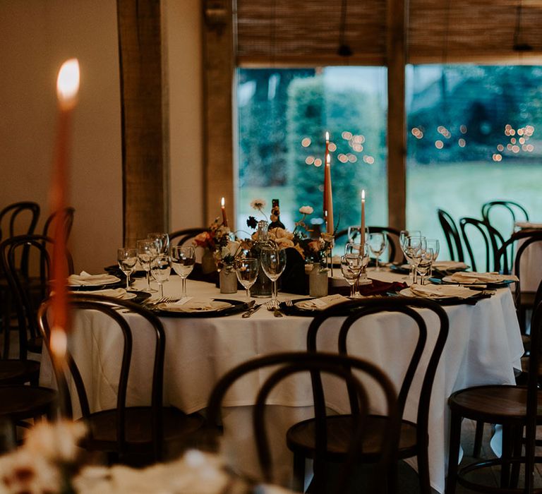 Table setting for rustic winter wedding at Hazel Gap Barn 