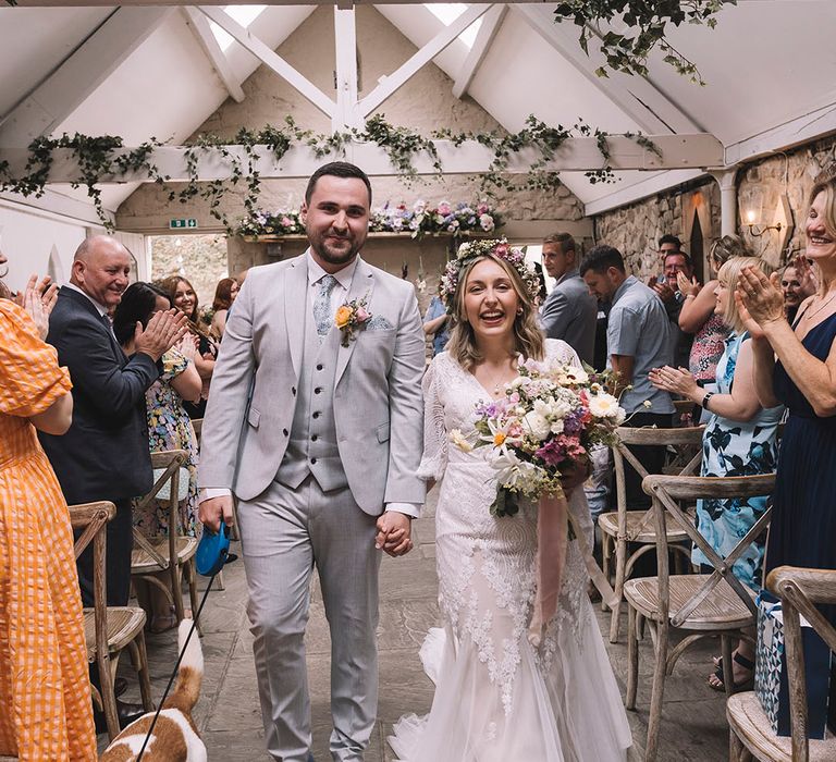 Wedding ceremony at Wyresdale Park with pet dog ring bearer in attendance 