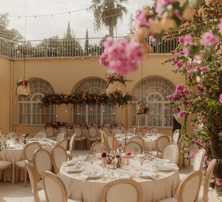 round wedding reception tables at outdoor Croatia destination wedding 