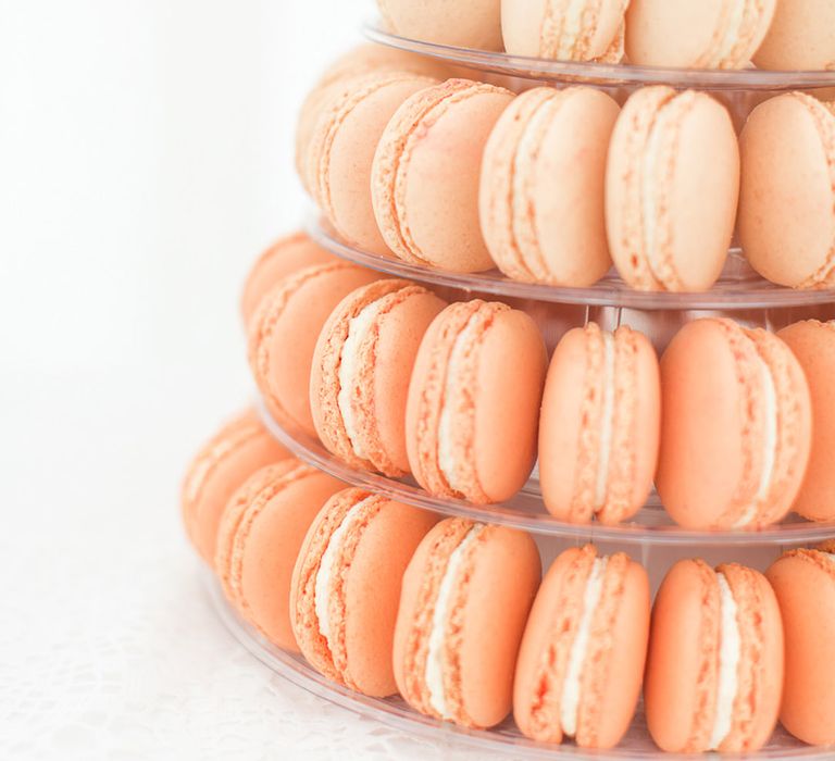 Peach macaron tower for peach theme wedding 