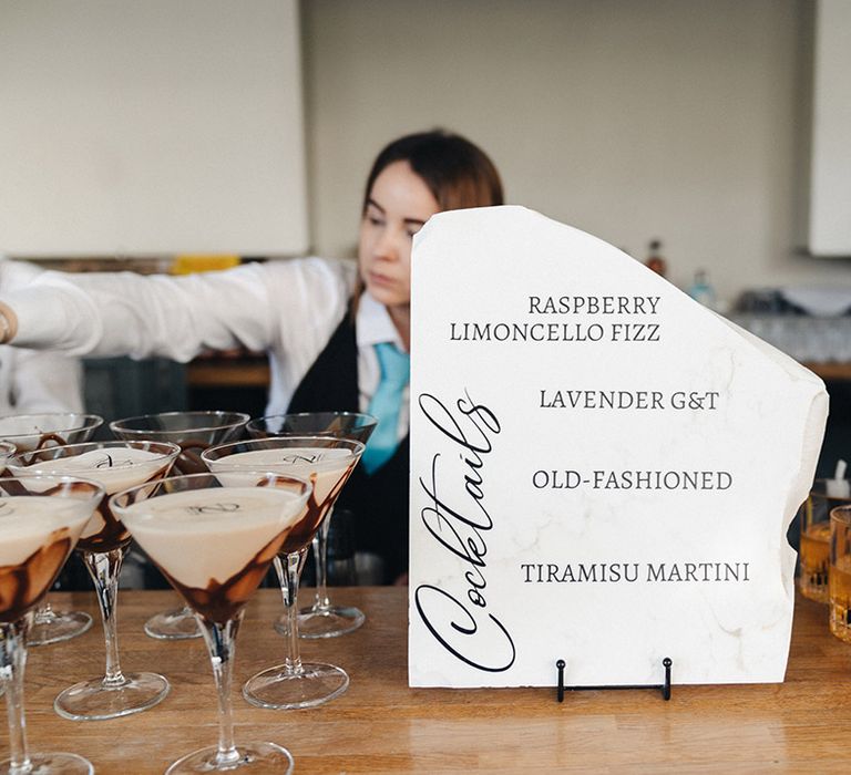 Personalised monochrome wedding cocktail menu sign 