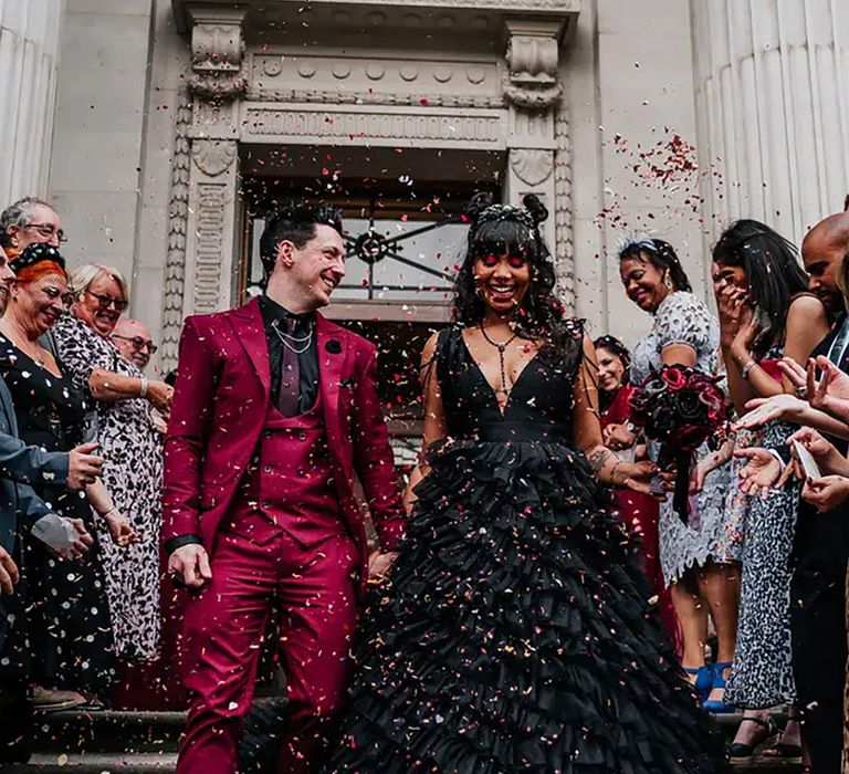 Black ruffled alternative wedding dress idea by Stephanie Butt Photography