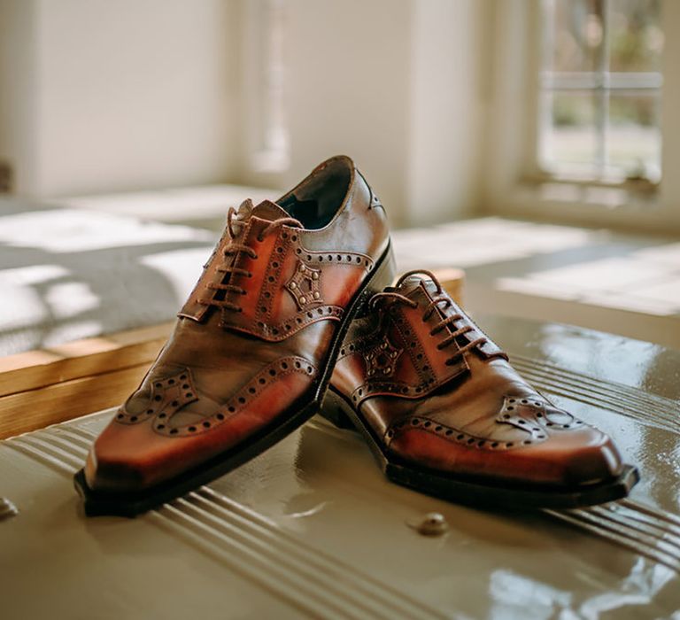 Brown Leather Wedding Shoes Groom's Accessories and Styling