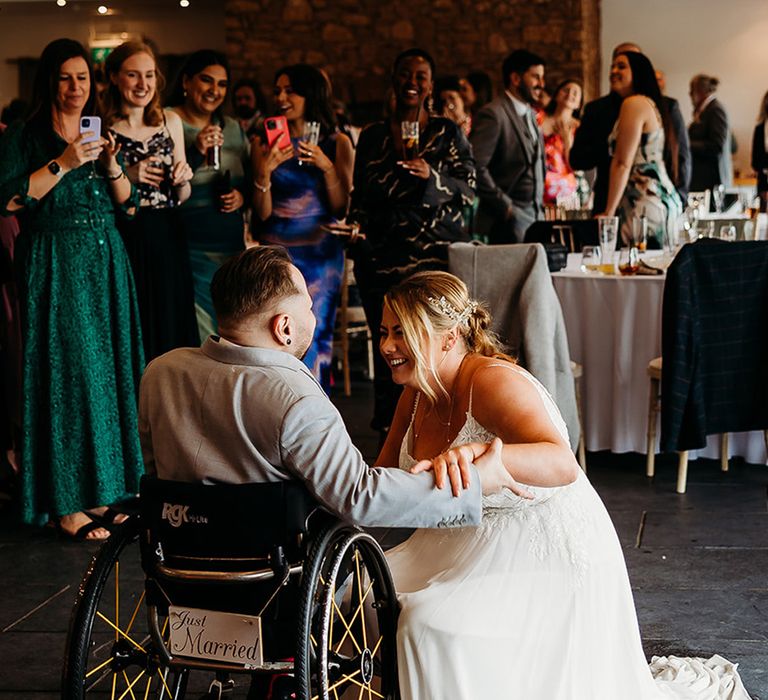 first-dance-for-bride-and-groom-at-quantock-lakes