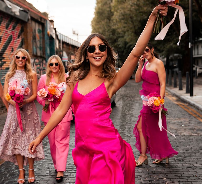 bridesmaid-in-hot-pink-ruffle-bridesmaid-dress