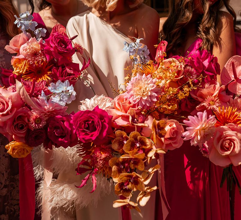 hot-pink-wedding-bouquets-with-bride-wearing-headband