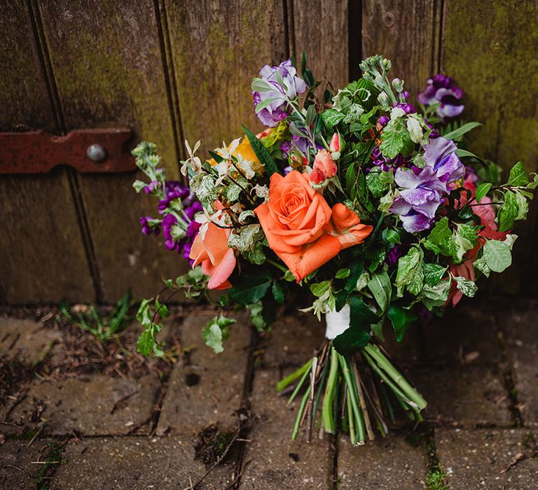 orange-rose-and-purple-wedding-flower-bouquet