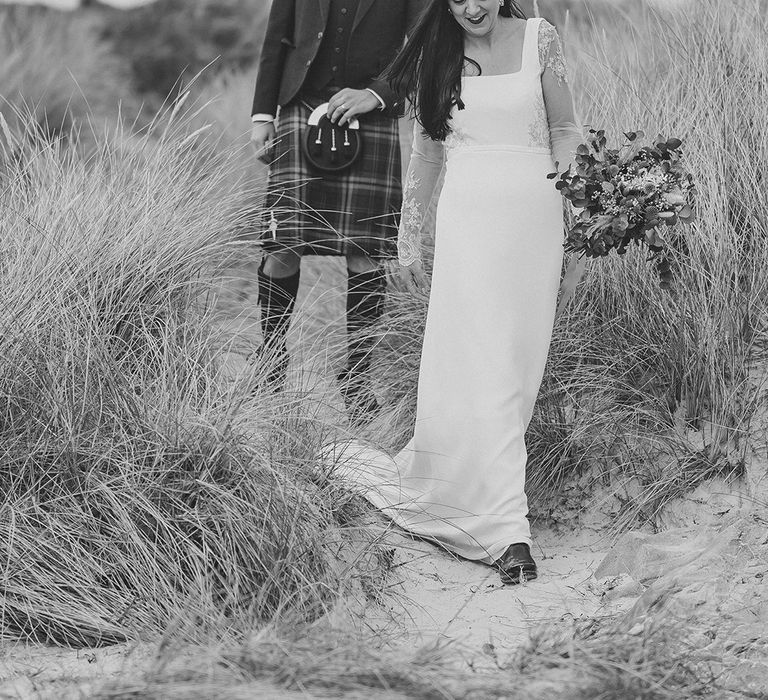 groom-in-kilt-with-bride-in-bespoke-wedding-dress