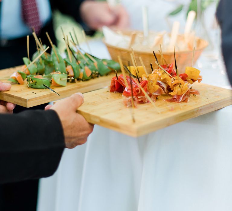 wedding-canapes-on-wooden-board