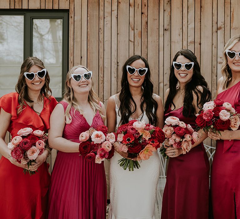 dark-pink-bridesmaid-dresses-with-heart-shaped-sunglasses