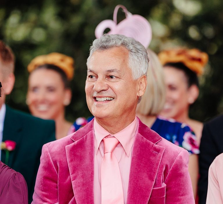 wedding-guest-in-pink-velvet-suit-jacket