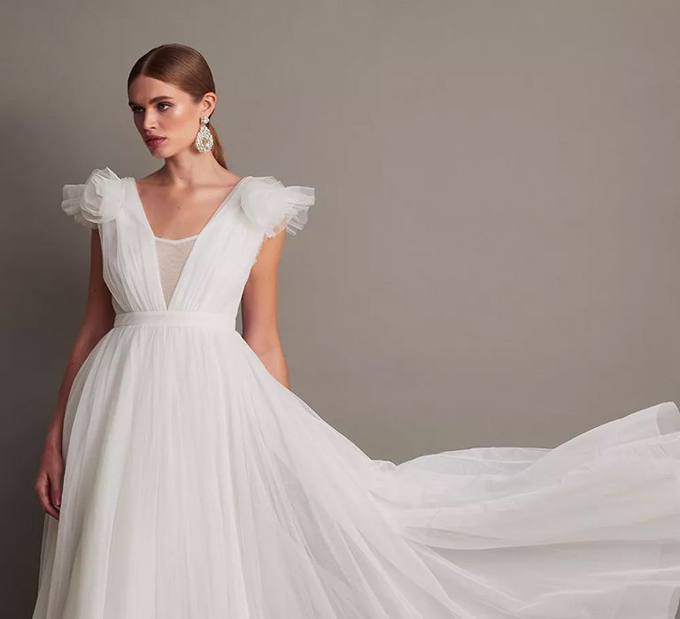 Front view of budget tulle wedding dress from Monsoon