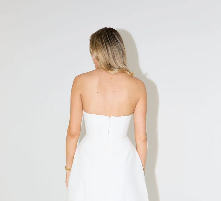 Back view of strapless mini budget wedding dress idea from Odd Muse