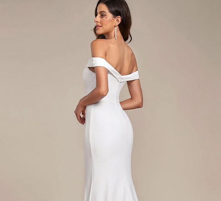 back view off the shoulder mermaid style budget wedding dress from Ever Pretty