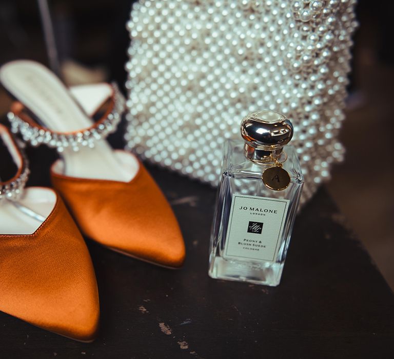 satin-orange-mule-wedding-shoes-with-jo-malone-london-perfume