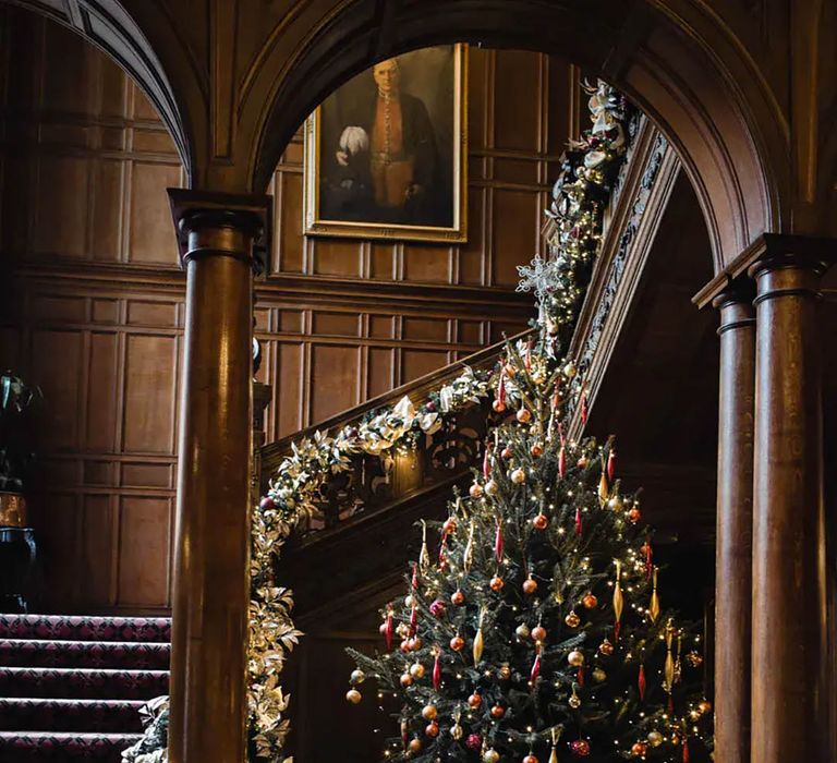 christmas tree at wedding venue for winter wedding 