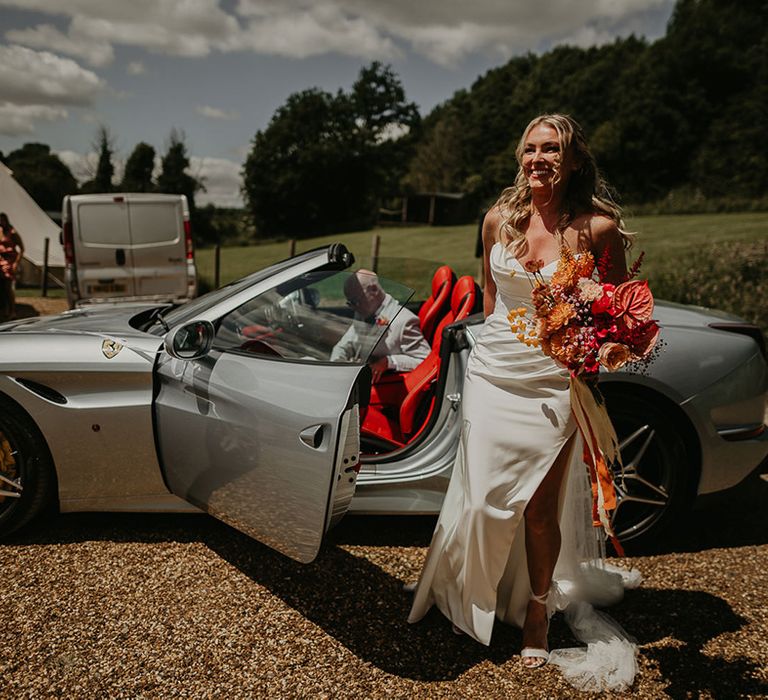 grey-silver-sports-car-wedding-transport-for-bride