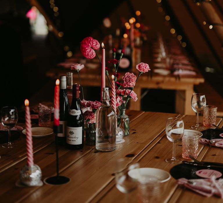 pink-wedding-table-decorations-for-disco-theme-wedding