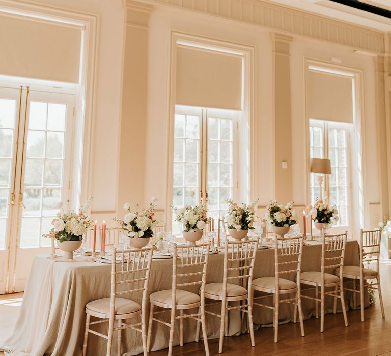 hodsock priory wedding reception seating area set up 