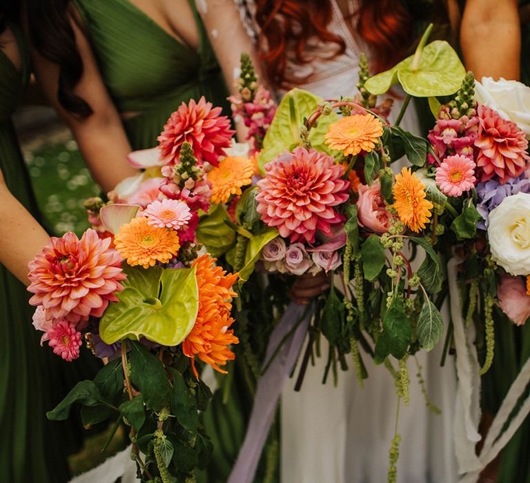 pink-and-green-wedding-bouquets-with-dahlias