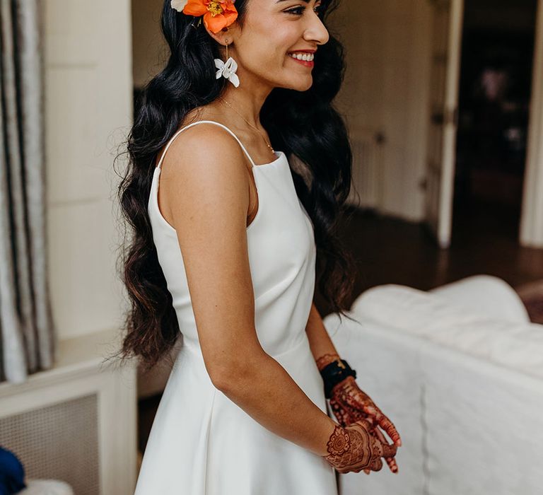 bride-with-dark-wavy-long-wedding-hair-with-high-neck-wedding-dress