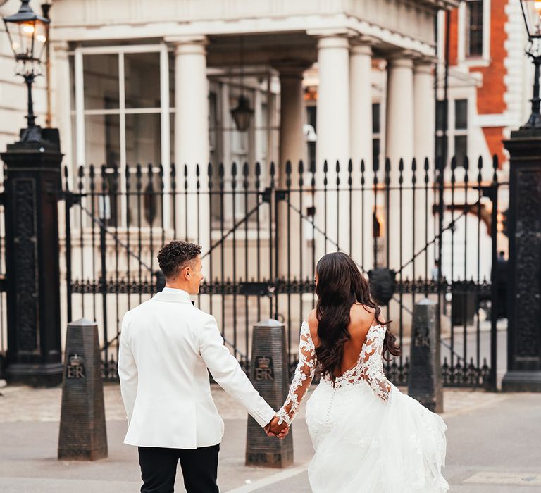 white-tuxedo-and-illusion-lace-wedding-dress