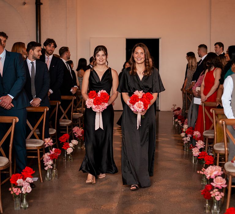 six-stories-black-satin-bridesmaid-dresses-with-pink-and-red-bouquets