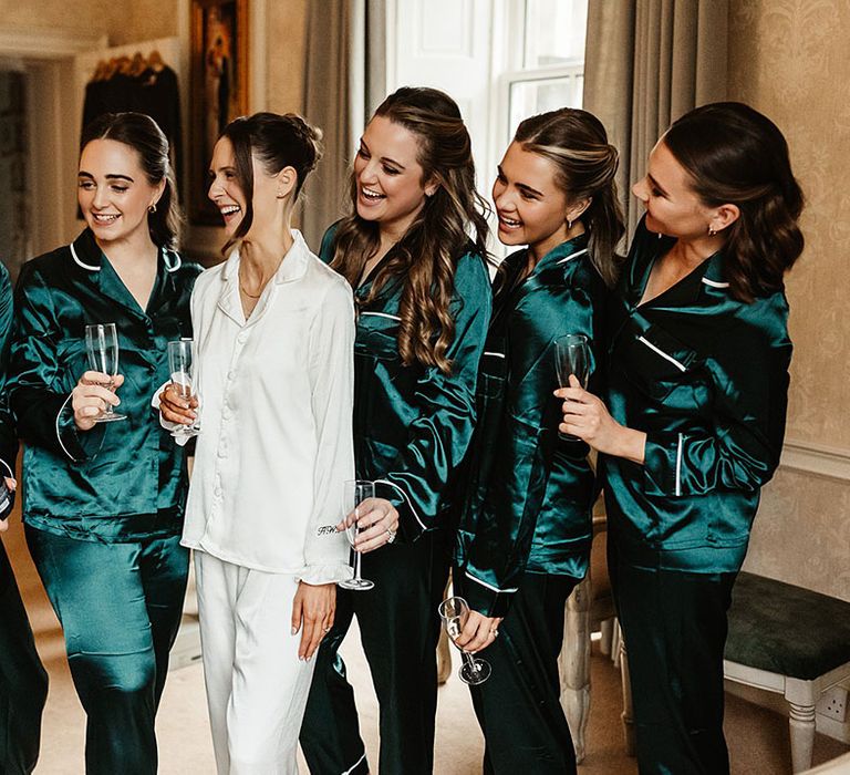 bridal-party-in-green-satin-pyjamas