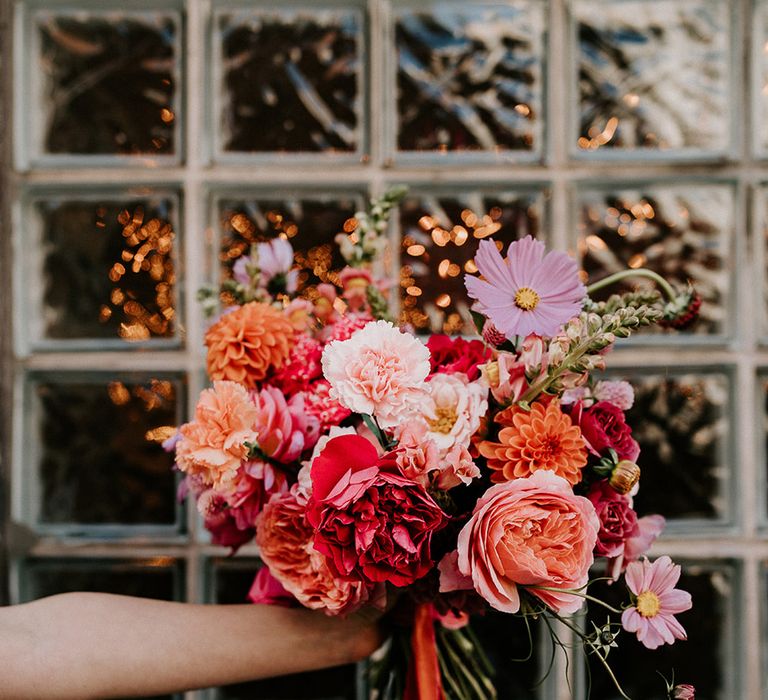 pink-red-and-orange-wedding-bouquet-with-cosmos-roses-and-dahlias