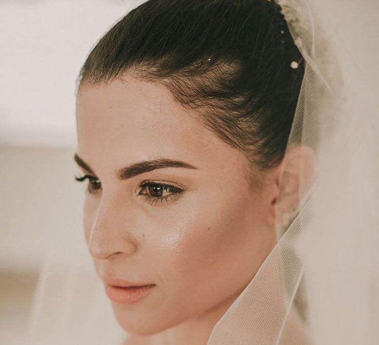 glowy, dewy natural makeup for bride on wedding day