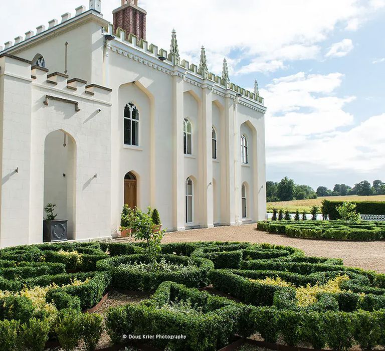 exterior view of combermere abbey, affordable wedding venue