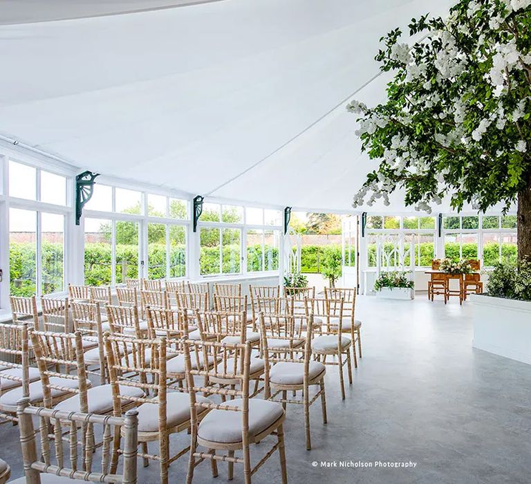 indoor ceremony area at affordable wedding venue, combermere abbey