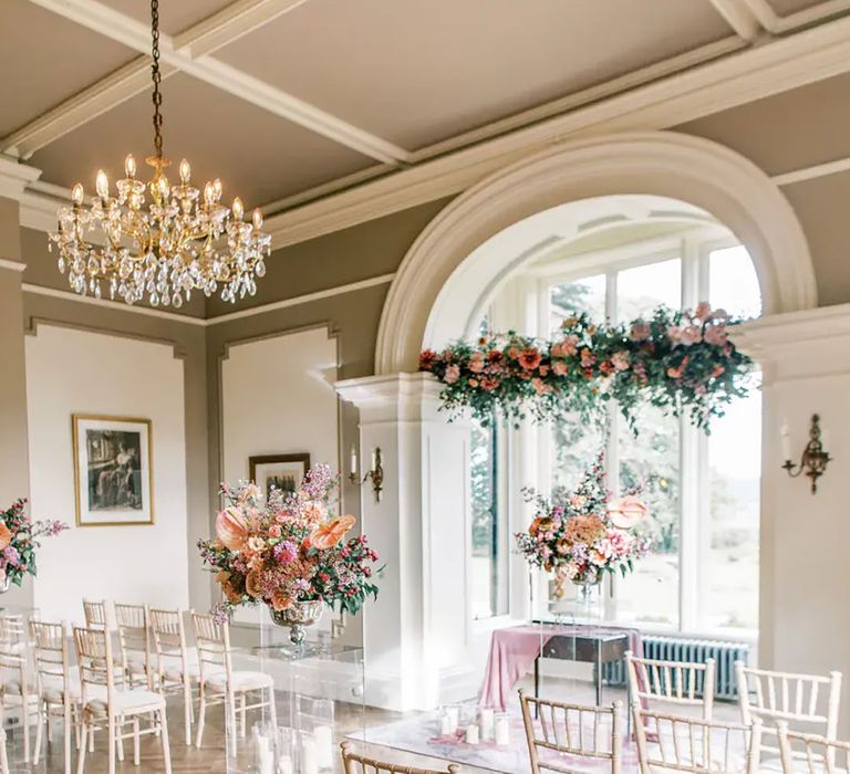 indoor ceremony area at affordable wedding venue, glewstone court country house