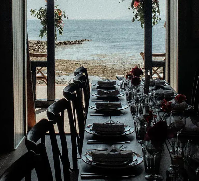 indoor ceremony area at The Dougarie Boathouse with seaview