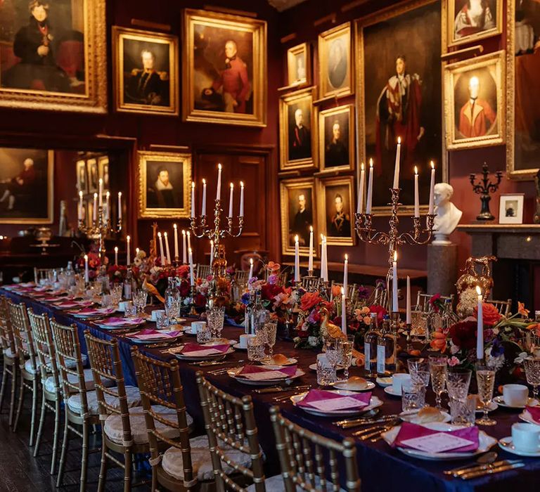 indoor dark, moody and regal wedding ceremony at thirlestane castle in scotland