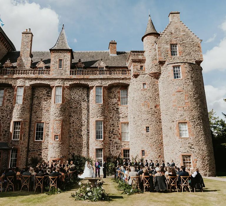 outdoor wedding ceremony at affordable venue, thirlestane castle