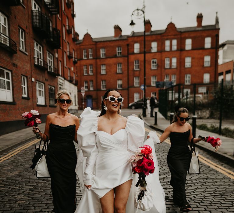 black-bridesmaid-dresses-for-bridal-party-at-city-wedding