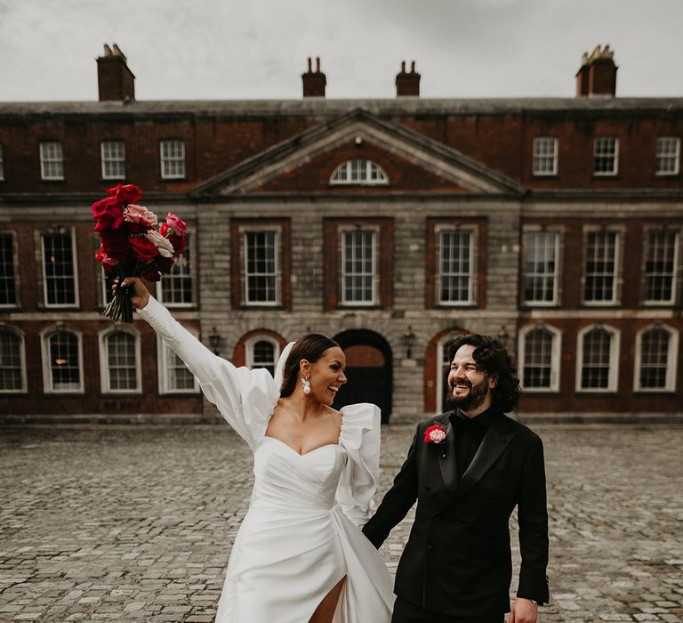 ireland-wedding-with-bride-and-groom-walking-together