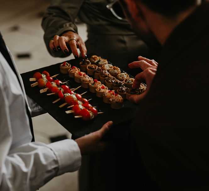 wedding-canapes-on-black-tray