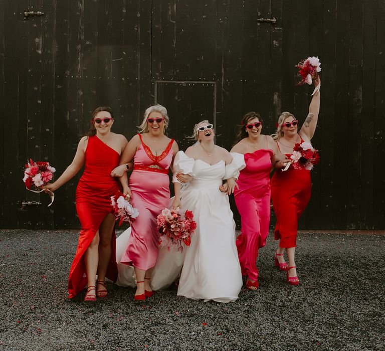 pink-and-red-bridesmaid-dresses