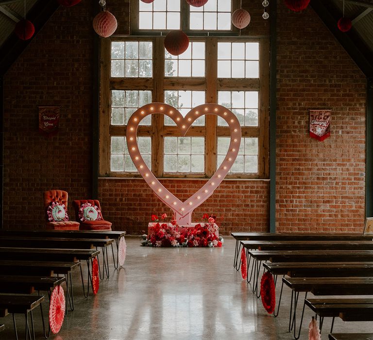 pink-light-up-heart-altar-decoration-with-colourful-paper-lanterns